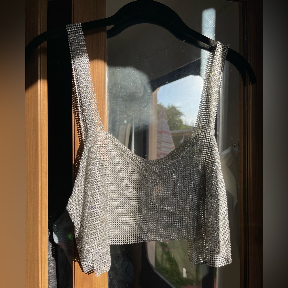 Silver rhinestone crop top S/M